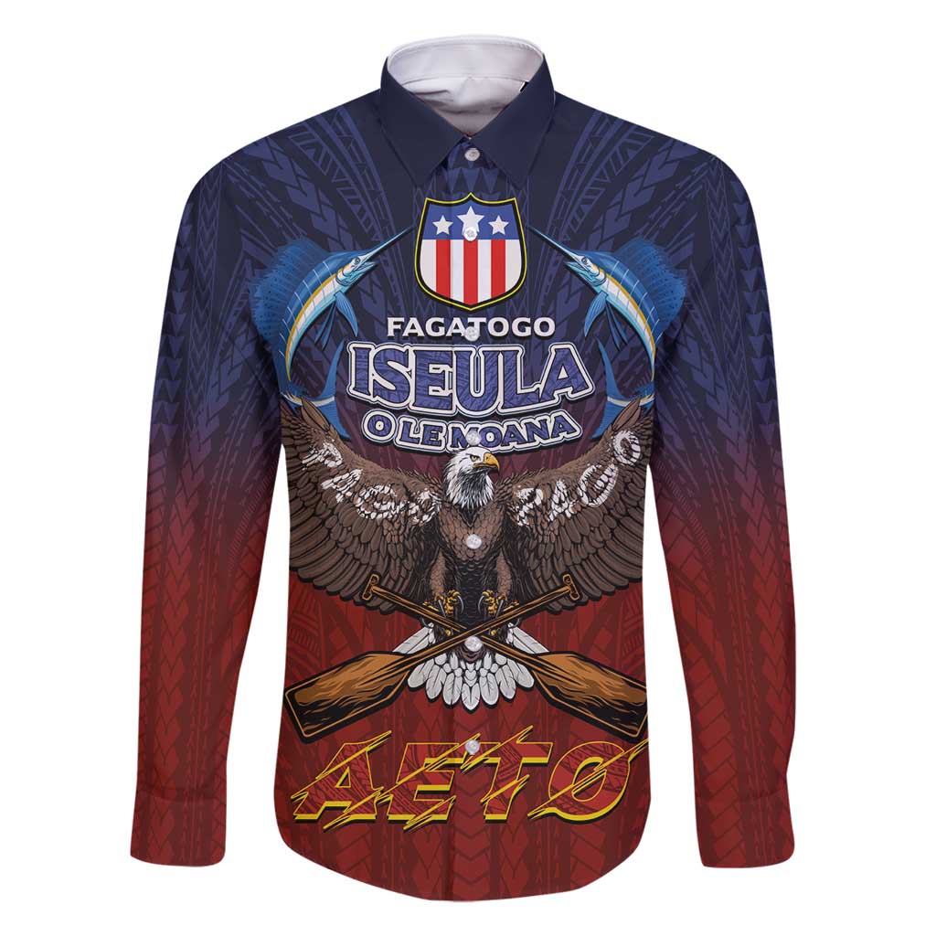 American Samoa Fautasi Family Matching Mermaid Dress and Hawaiian Shirt Pago Pago Aeto and Iseula o le Moana of Fagatogo Red-Blue - Polynesian Pride