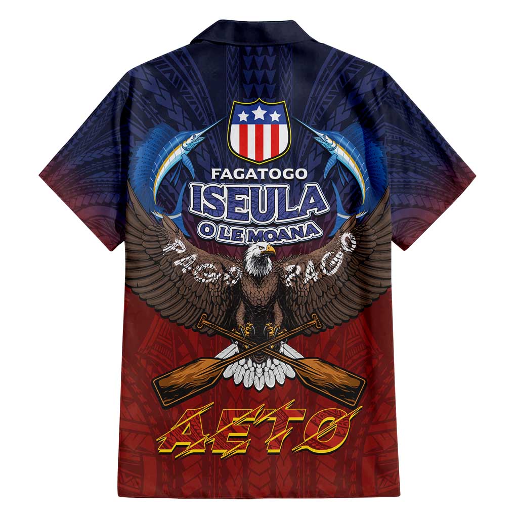 American Samoa Fautasi Family Matching Puletasi and Hawaiian Shirt Pago Pago Aeto and Iseula o le Moana of Fagatogo Red-Blue - Polynesian Pride