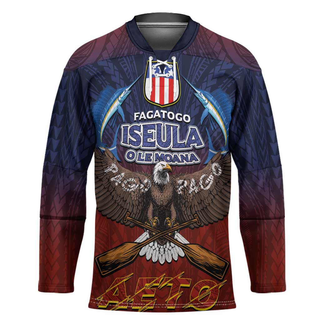 American Samoa Fautasi Hockey Jersey Pago Pago Aeto and Iseula o le Moana of Fagatogo Red-Blue LT03 Unisex Blue - Polynesian Pride