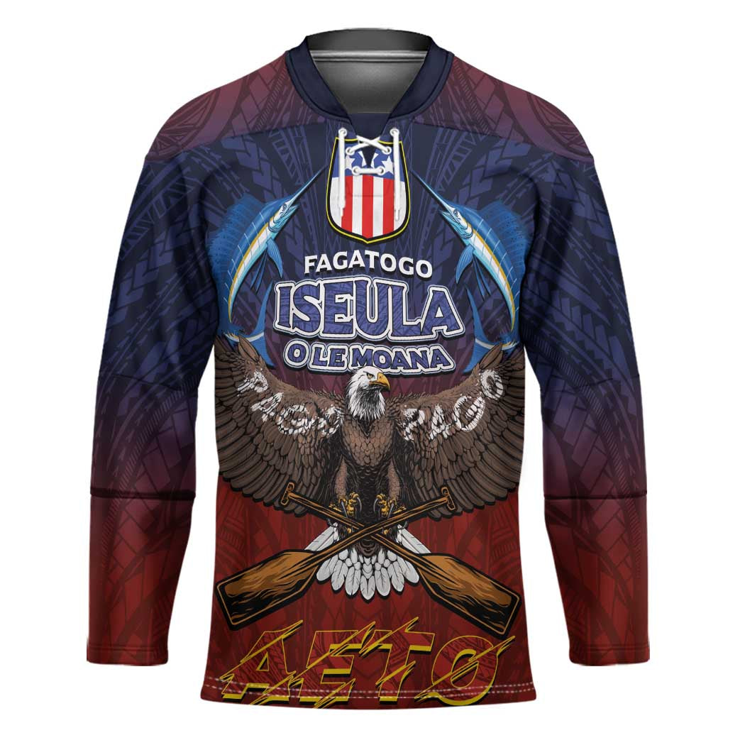 American Samoa Fautasi Hockey Jersey Pago Pago Aeto and Iseula o le Moana of Fagatogo Red-Blue - Polynesian Pride