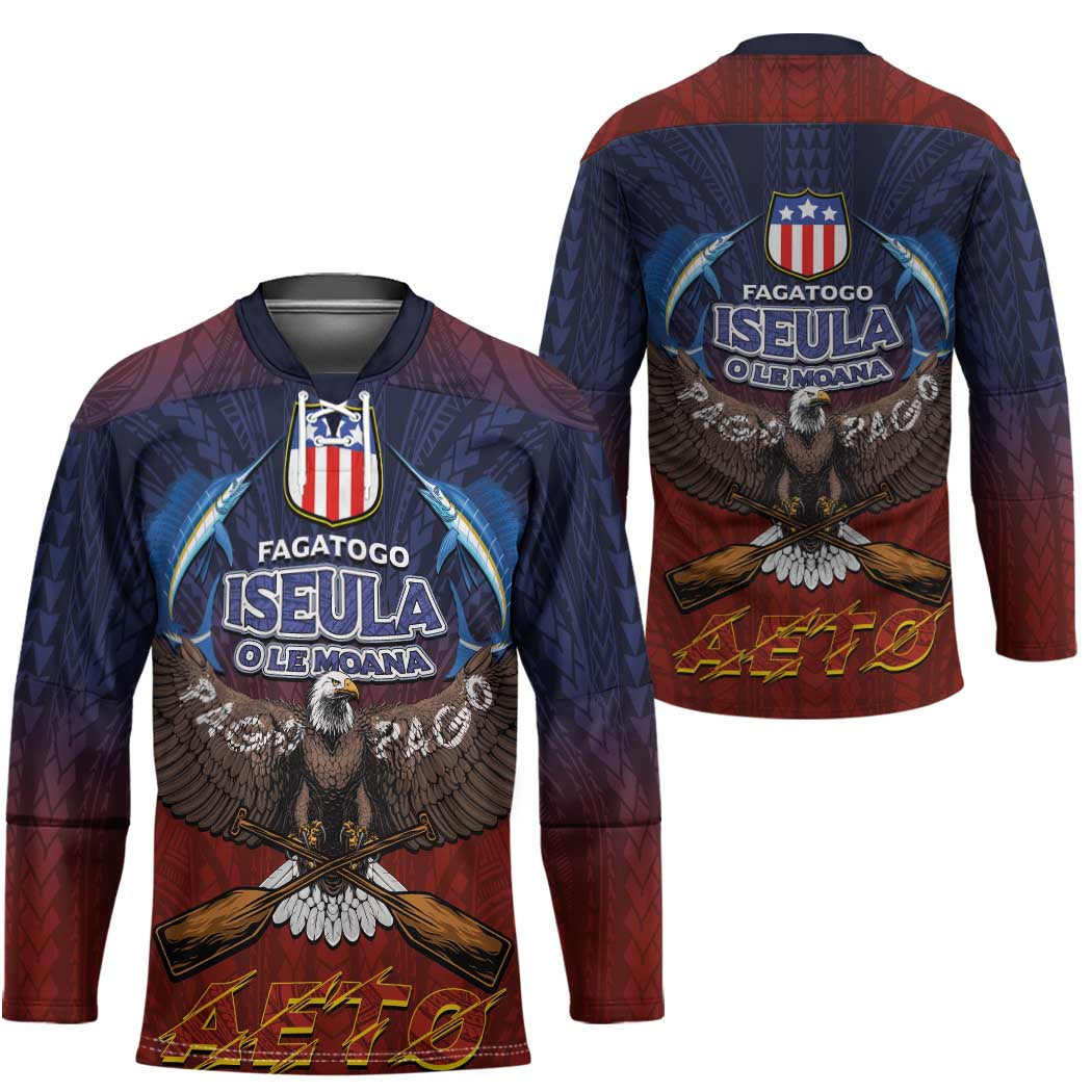 American Samoa Fautasi Hockey Jersey Pago Pago Aeto and Iseula o le Moana of Fagatogo Red-Blue LT03 - Polynesian Pride