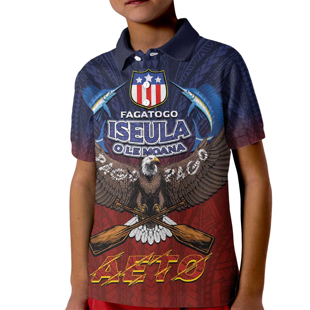 American Samoa Fautasi Kid Polo Shirt Pago Pago Aeto and Iseula o le Moana of Fagatogo Red-Blue - Polynesian Pride