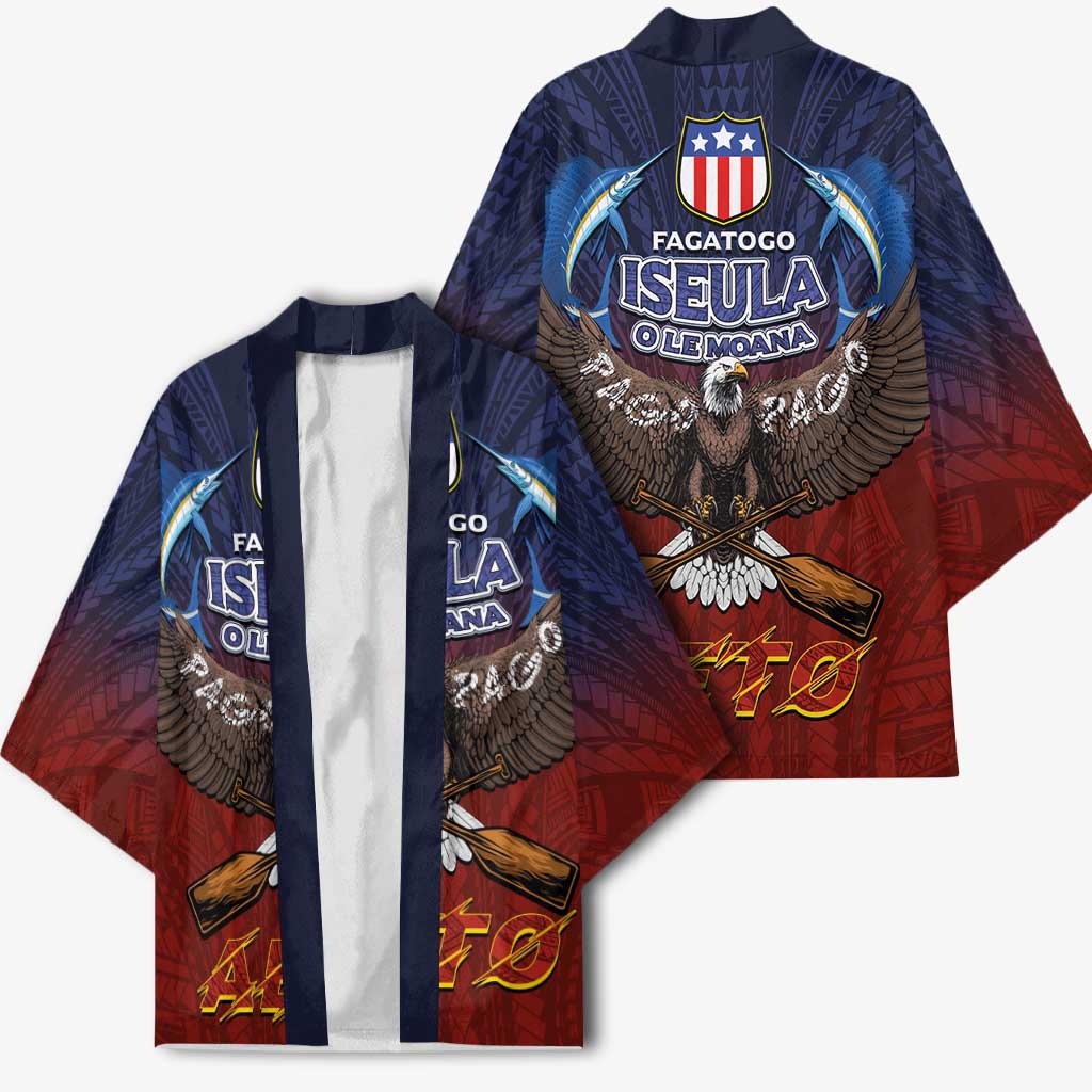 American Samoa Fautasi Kimono Pago Pago Aeto and Iseula o le Moana of Fagatogo Red-Blue - Polynesian Pride