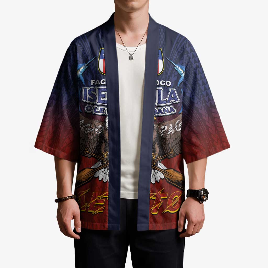 American Samoa Fautasi Kimono Pago Pago Aeto and Iseula o le Moana of Fagatogo Red-Blue - Polynesian Pride