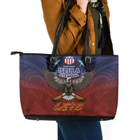 American Samoa Fautasi Leather Tote Bag Pago Pago Aeto and Iseula o le Moana of Fagatogo Red-Blue LT03 - Polynesian Pride
