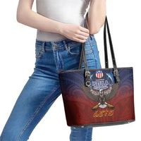 American Samoa Fautasi Leather Tote Bag Pago Pago Aeto and Iseula o le Moana of Fagatogo Red-Blue LT03 - Polynesian Pride