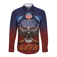 American Samoa Fautasi Long Sleeve Button Shirt Pago Pago Aeto and Iseula o le Moana of Fagatogo Red-Blue - Polynesian Pride