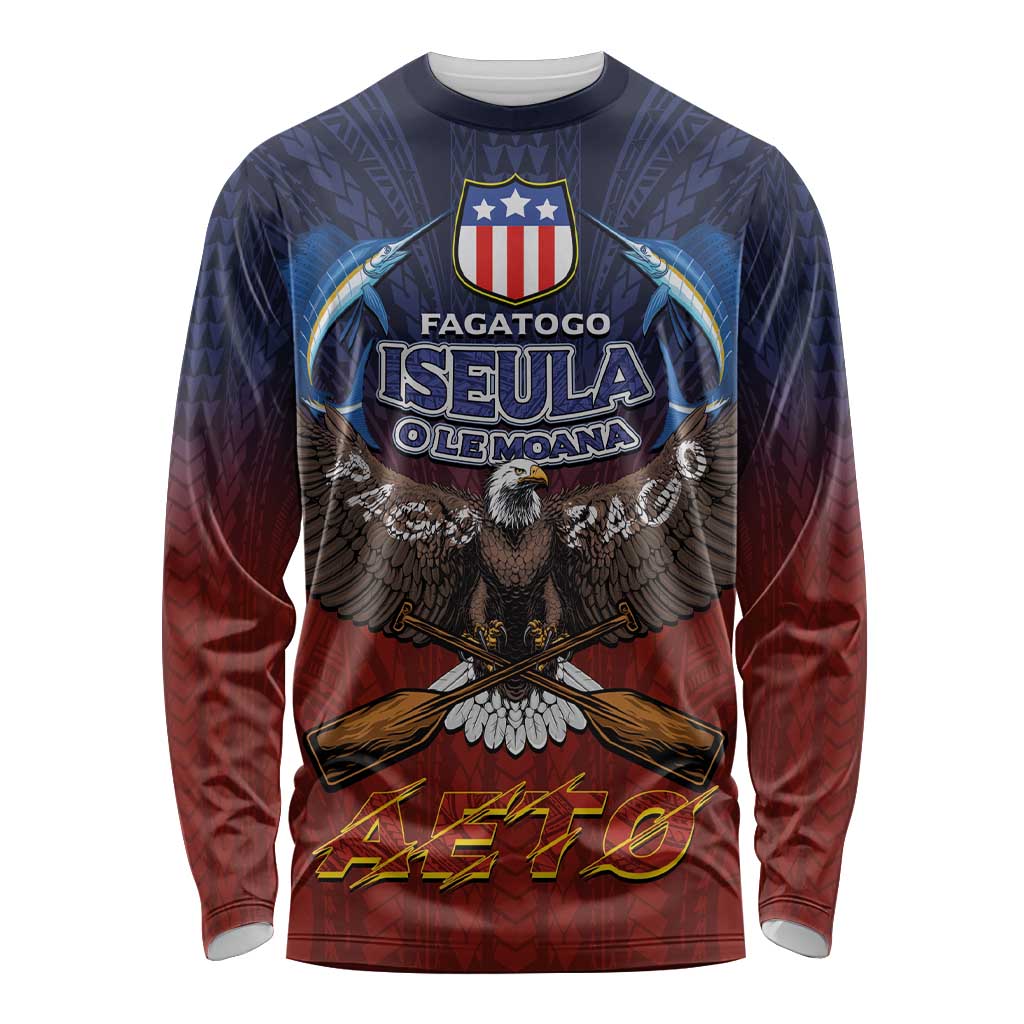 American Samoa Fautasi Long Sleeve Shirt Pago Pago Aeto and Iseula o le Moana of Fagatogo Red-Blue - Polynesian Pride