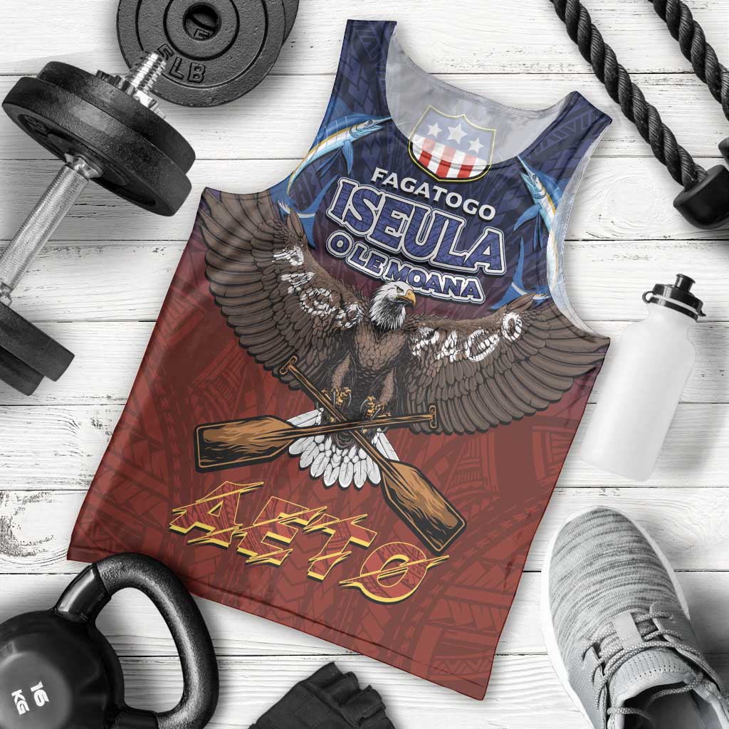 American Samoa Fautasi Men Tank Top Pago Pago Aeto and Iseula o le Moana of Fagatogo Red-Blue - Polynesian Pride