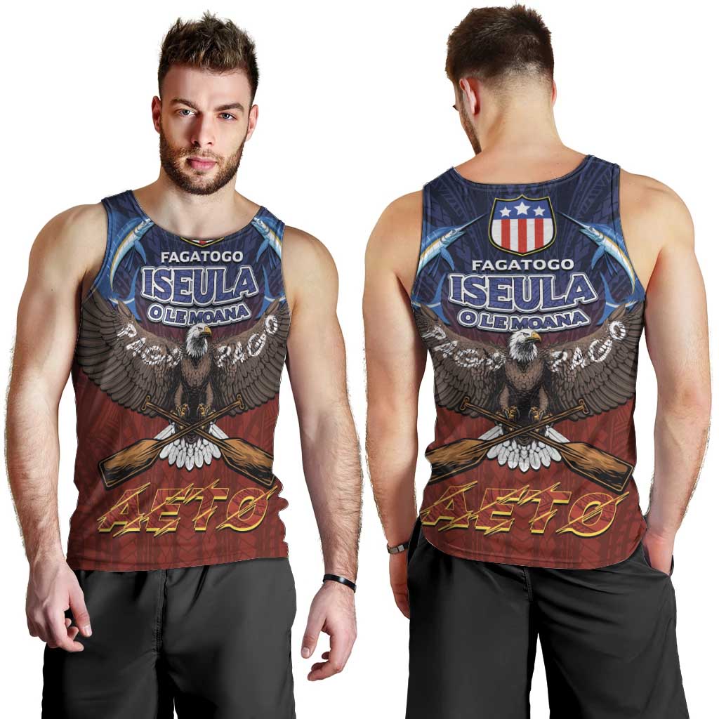 American Samoa Fautasi Men Tank Top Pago Pago Aeto and Iseula o le Moana of Fagatogo Red-Blue - Polynesian Pride