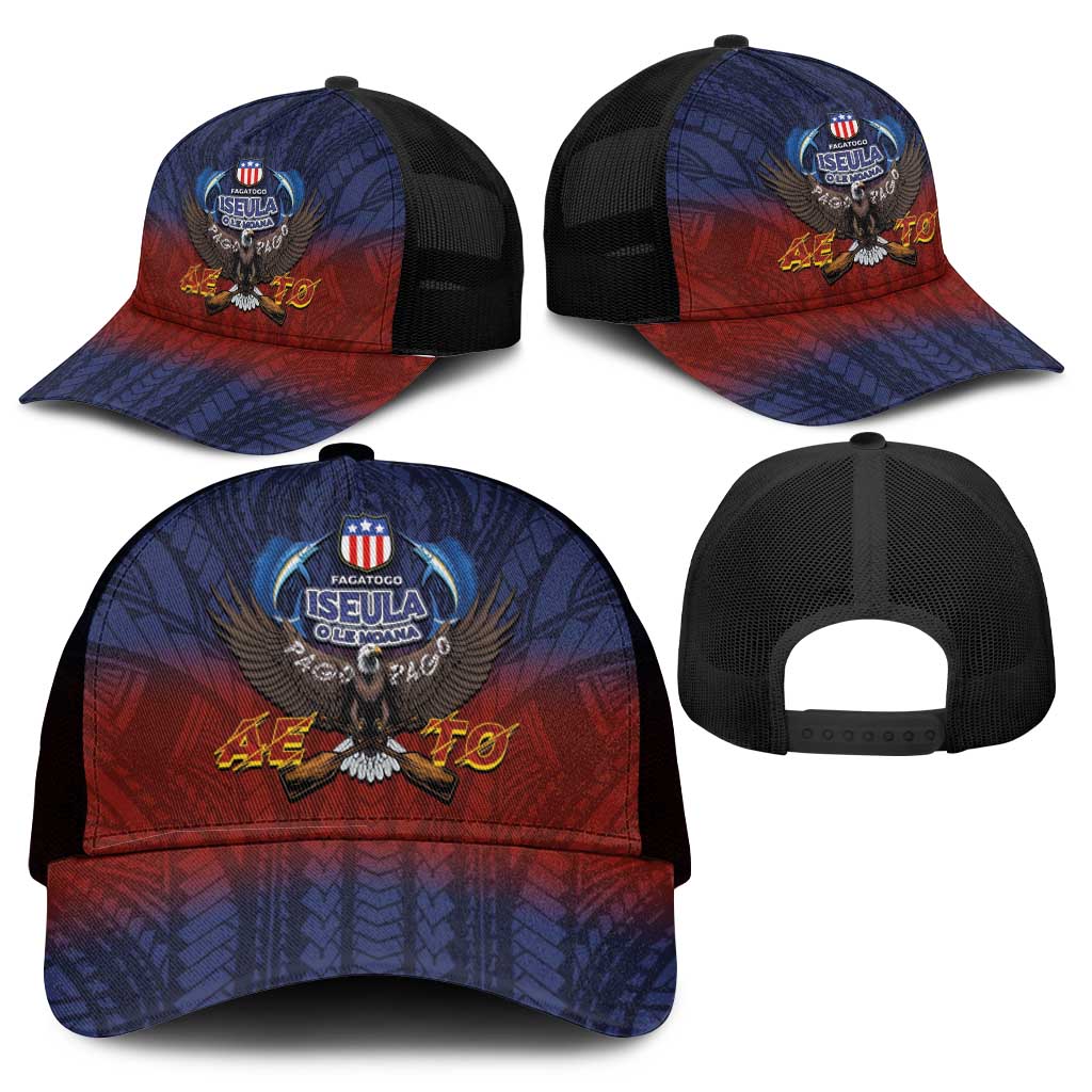 American Samoa Fautasi Mesh Trucker Cap Pago Pago Aeto and Iseula o le Moana of Fagatogo Red-Blue - Polynesian Pride