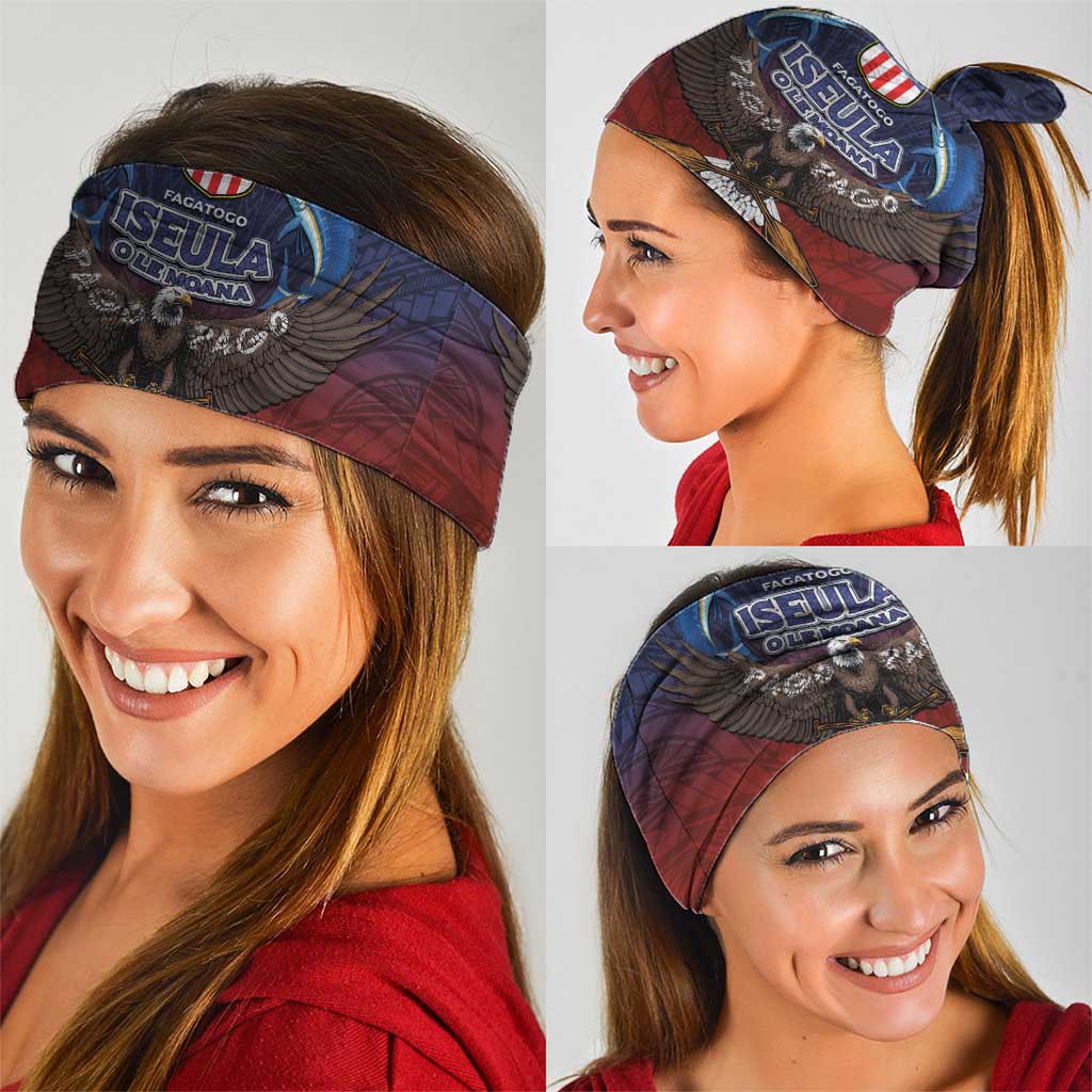 American Samoa Fautasi Neck Gaiter Pago Pago Aeto and Iseula o le Moana of Fagatogo Red-Blue - Polynesian Pride