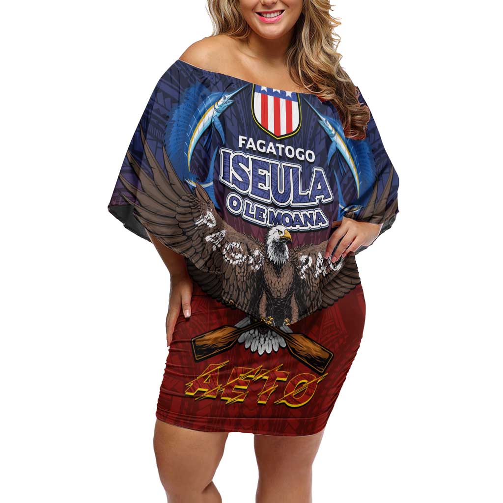 American Samoa Fautasi Off Shoulder Short Dress Pago Pago Aeto and Iseula o le Moana of Fagatogo Red-Blue LT03 Women Blue - Polynesian Pride