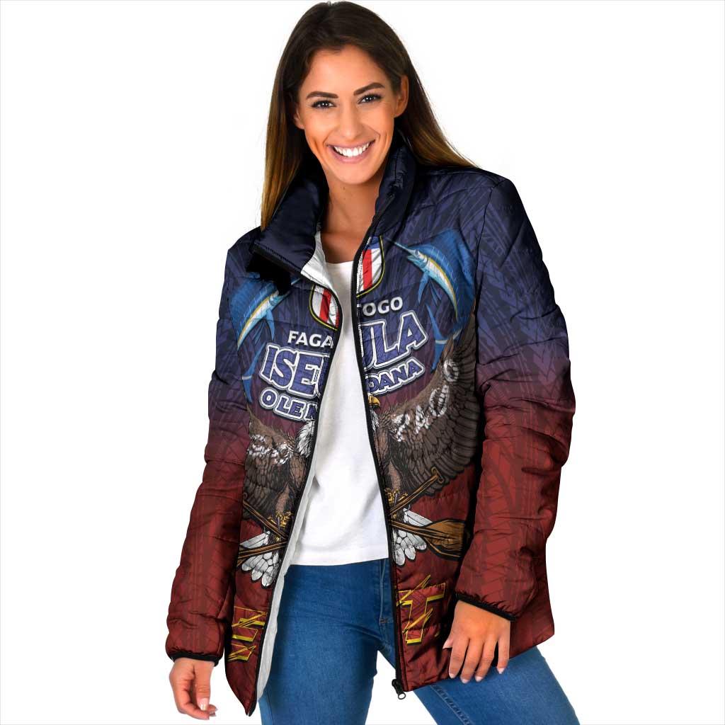 American Samoa Fautasi Padded Jacket Pago Pago Aeto and Iseula o le Moana of Fagatogo Red-Blue - Polynesian Pride
