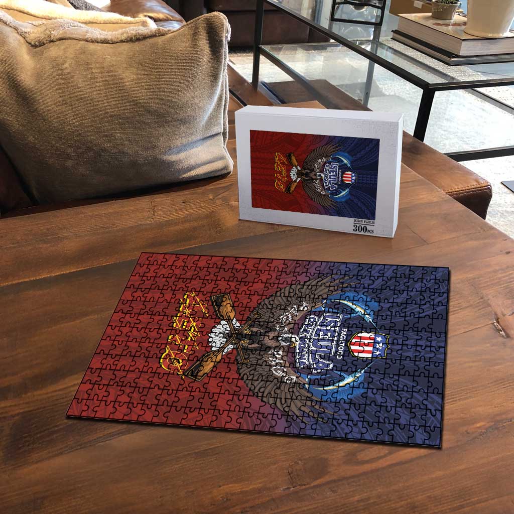 American Samoa Fautasi Puzzle Pago Pago Aeto and Iseula o le Moana of Fagatogo Red-Blue - Polynesian Pride
