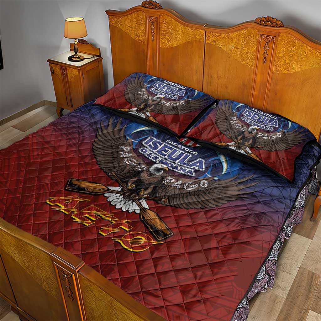 American Samoa Fautasi Quilt Bed Set Pago Pago Aeto and Iseula o le Moana of Fagatogo Red-Blue - Polynesian Pride