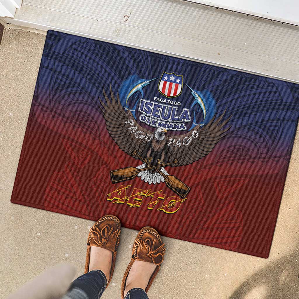 American Samoa Fautasi Rubber Doormat Pago Pago Aeto and Iseula o le Moana of Fagatogo Red-Blue - Polynesian Pride