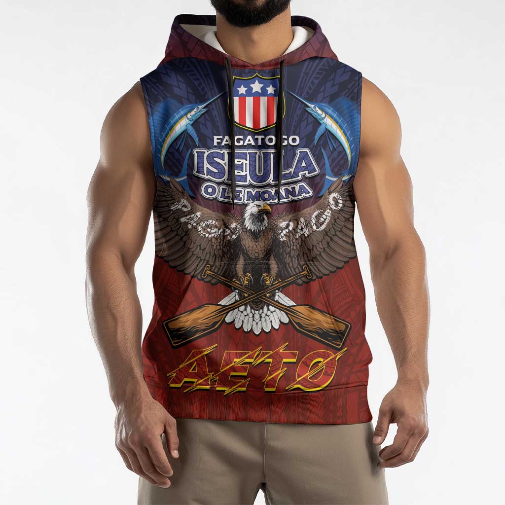 American Samoa Fautasi Sleeveless Hoodie Pago Pago Aeto and Iseula o le Moana of Fagatogo Red-Blue LT03 - Polynesian Pride
