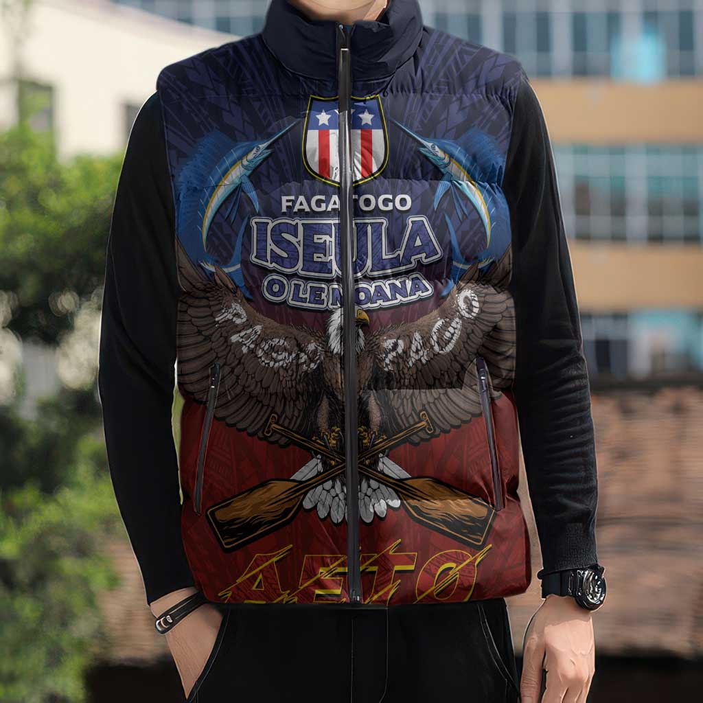 American Samoa Fautasi Sleeveless Puffer Jacket Pago Pago Aeto and Iseula o le Moana of Fagatogo Red-Blue - Polynesian Pride