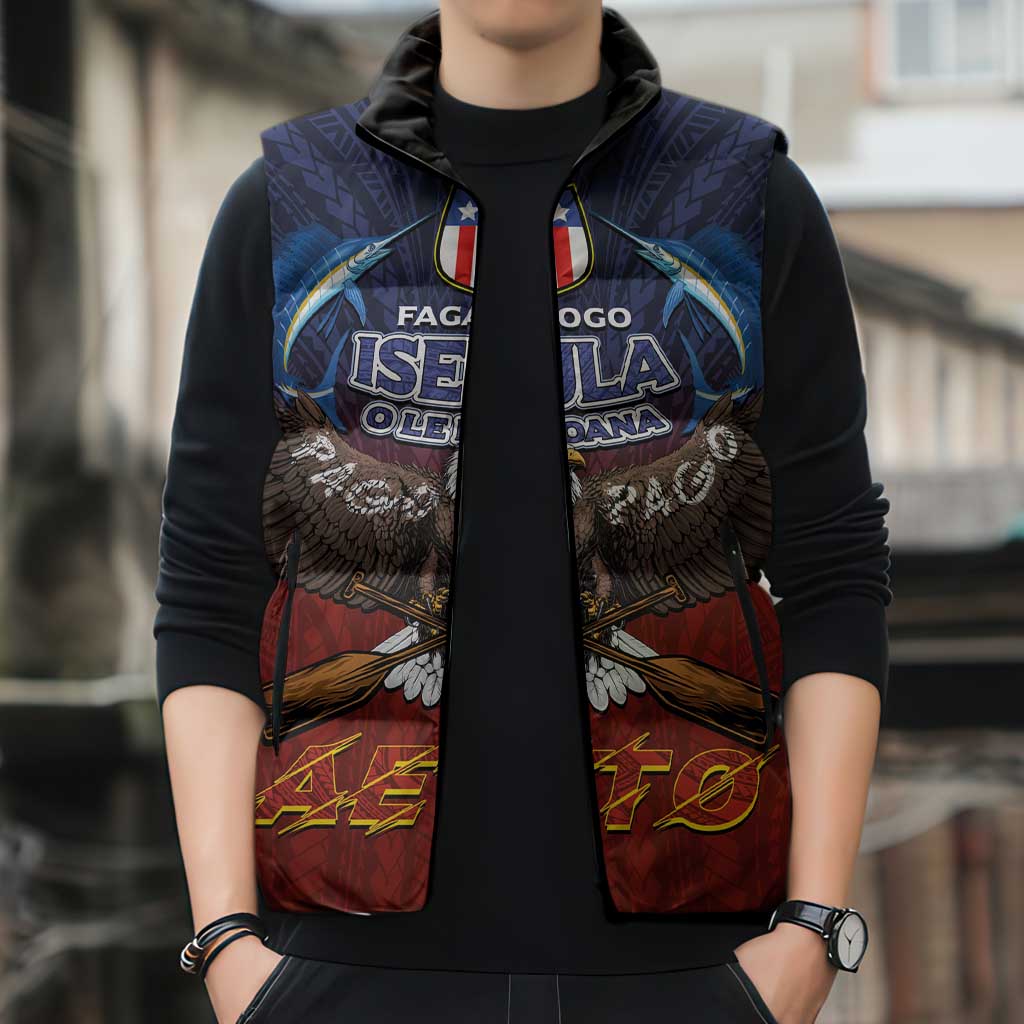 American Samoa Fautasi Sleeveless Puffer Jacket Pago Pago Aeto and Iseula o le Moana of Fagatogo Red-Blue - Polynesian Pride