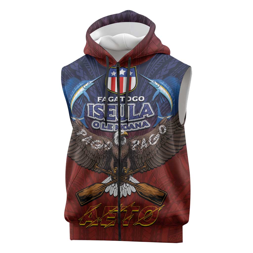 American Samoa Fautasi Sleeveless Zip Hoodie Pago Pago Aeto and Iseula o le Moana of Fagatogo Red-Blue LT03 Blue - Polynesian Pride