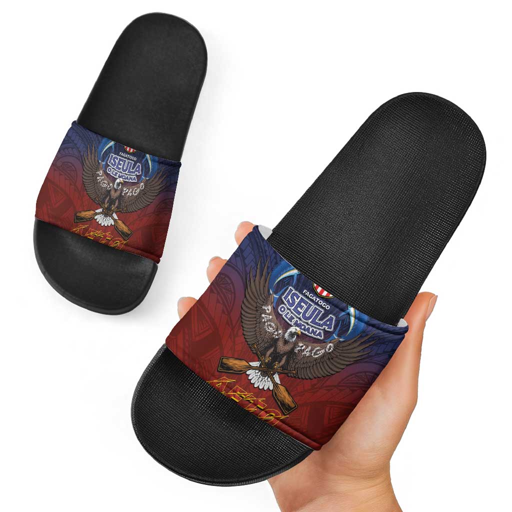 American Samoa Fautasi Slide Sandals Pago Pago Aeto and Iseula o le Moana of Fagatogo Red-Blue - Polynesian Pride