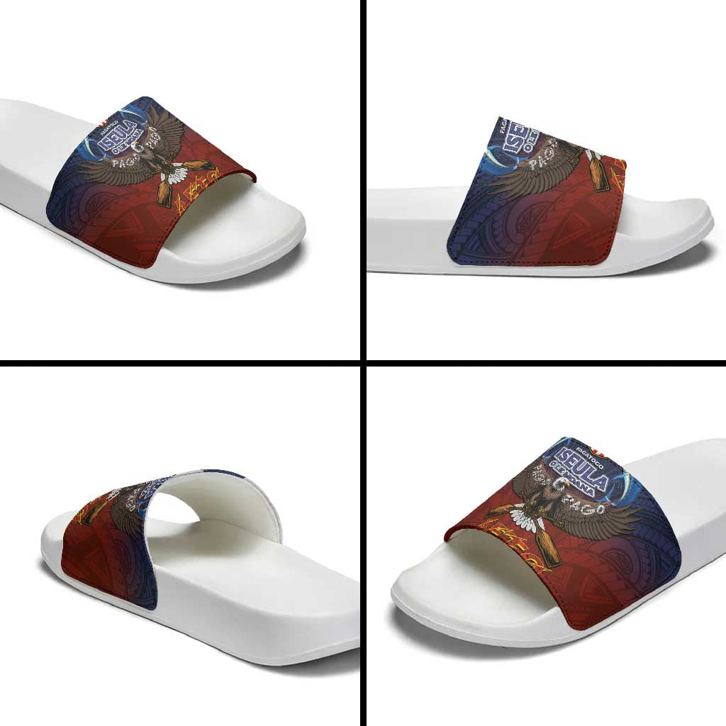 American Samoa Fautasi Slide Sandals Pago Pago Aeto and Iseula o le Moana of Fagatogo Red-Blue - Polynesian Pride