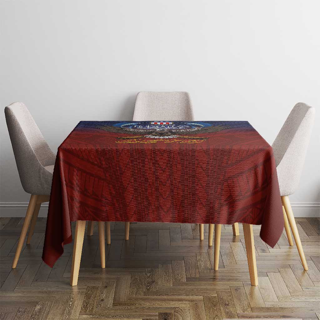 American Samoa Fautasi Tablecloth Pago Pago Aeto and Iseula o le Moana of Fagatogo Red-Blue LT03 - Polynesian Pride