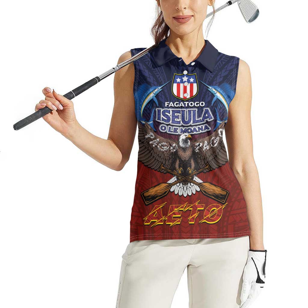 American Samoa Fautasi Women Sleeveless Polo Shirt Pago Pago Aeto and Iseula o le Moana of Fagatogo Red-Blue LT03 - Polynesian Pride