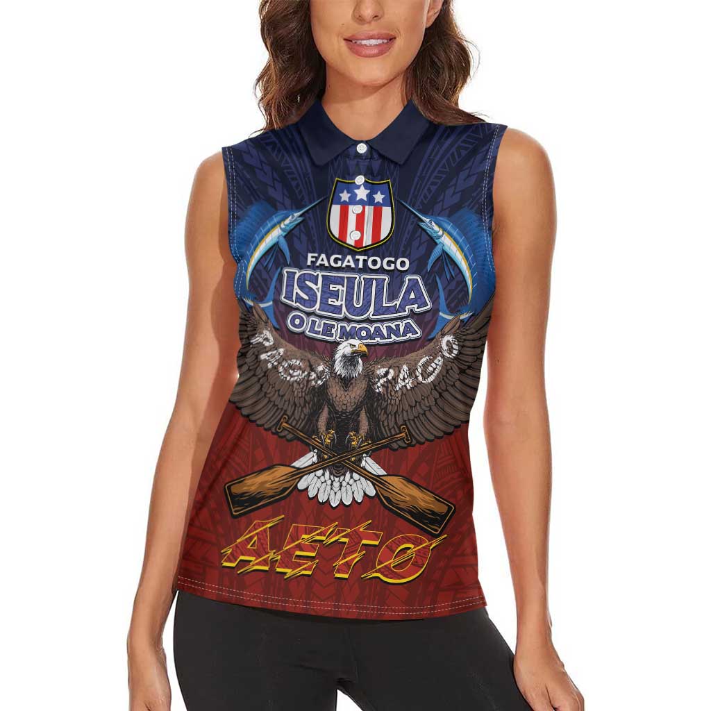 American Samoa Fautasi Women Sleeveless Polo Shirt Pago Pago Aeto and Iseula o le Moana of Fagatogo Red-Blue LT03 - Polynesian Pride