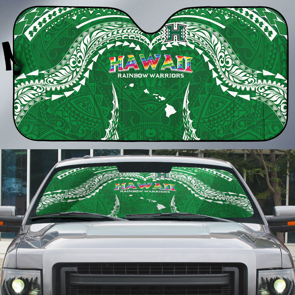 Hawaii Rainbow Warriors Auto Sun Shade Polynesian Motif Green Color LT03 Green - Polynesian Pride