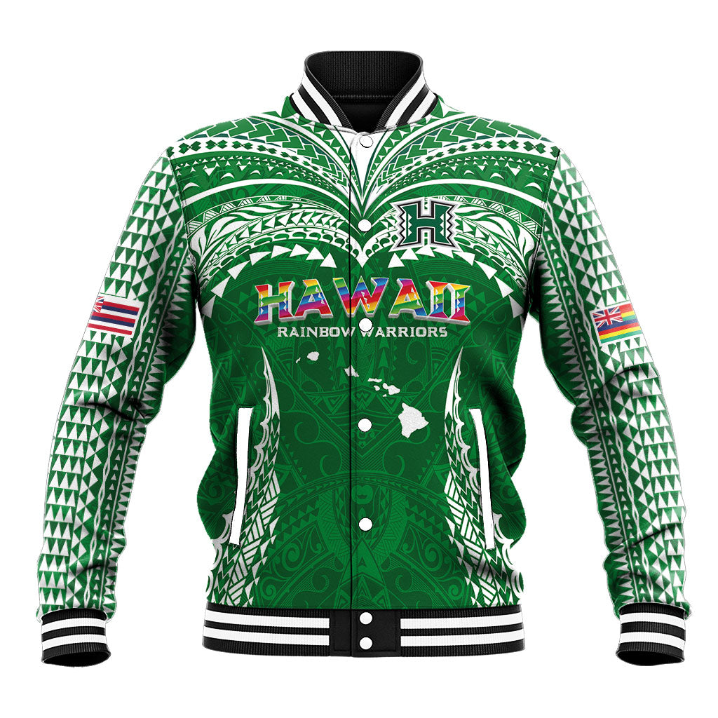 Custom Hawaii Rainbow Warriors Baseball Jacket Polynesian Motif Green Color