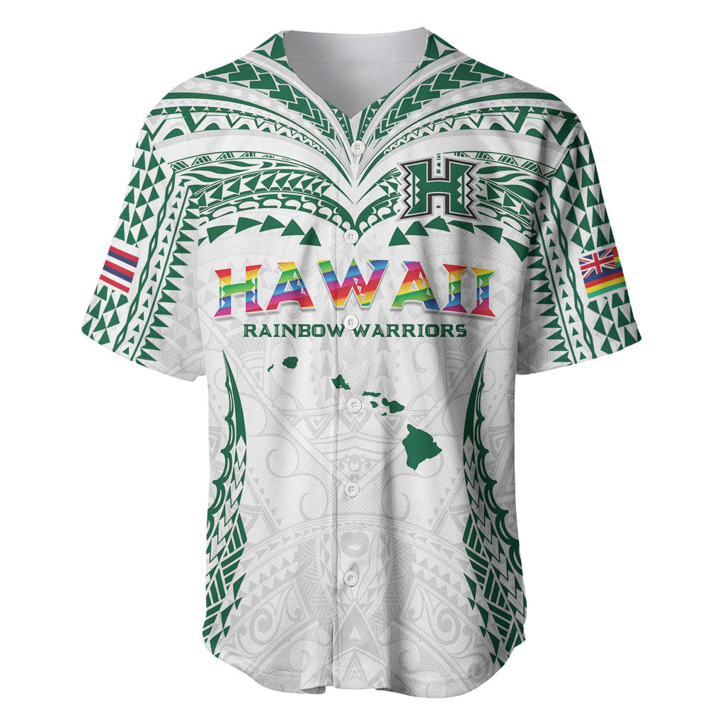 Custom Hawaii Rainbow Warriors Baseball Jersey Polynesian Motif White Color LT03 White - Polynesian Pride