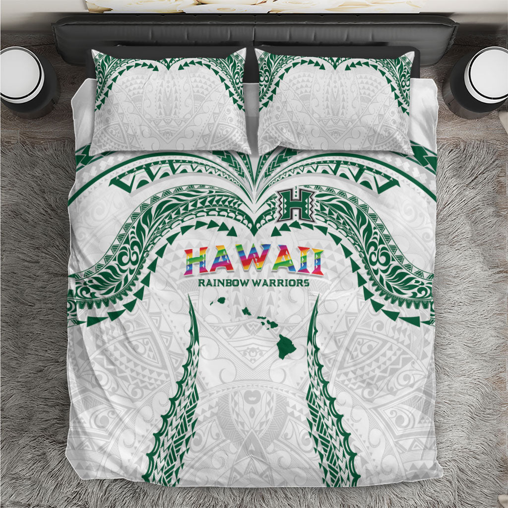 Hawaii Rainbow Warriors Bedding Set Polynesian Motif White Color