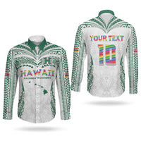 Custom Hawaii Rainbow Warriors Couples Matching Summer Maxi Dress and Long Sleeve Button Shirt Polynesian Motif White Color