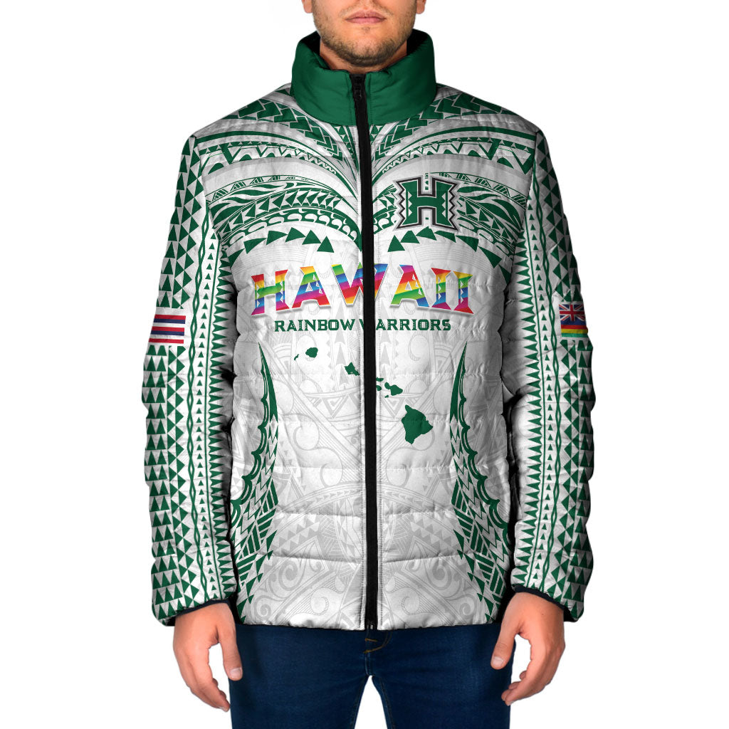 Custom Hawaii Rainbow Warriors Padded Jacket Polynesian Motif White Color