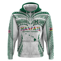 Custom Hawaii Rainbow Warriors Zip Hoodie Polynesian Motif White Color