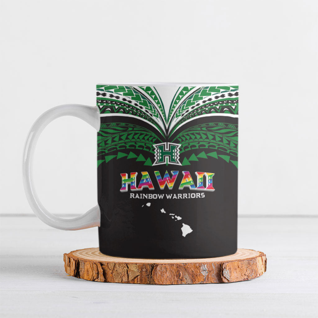 Custom Hawaii Rainbow Warriors Ceramic Mug Polynesian Motif Black Color