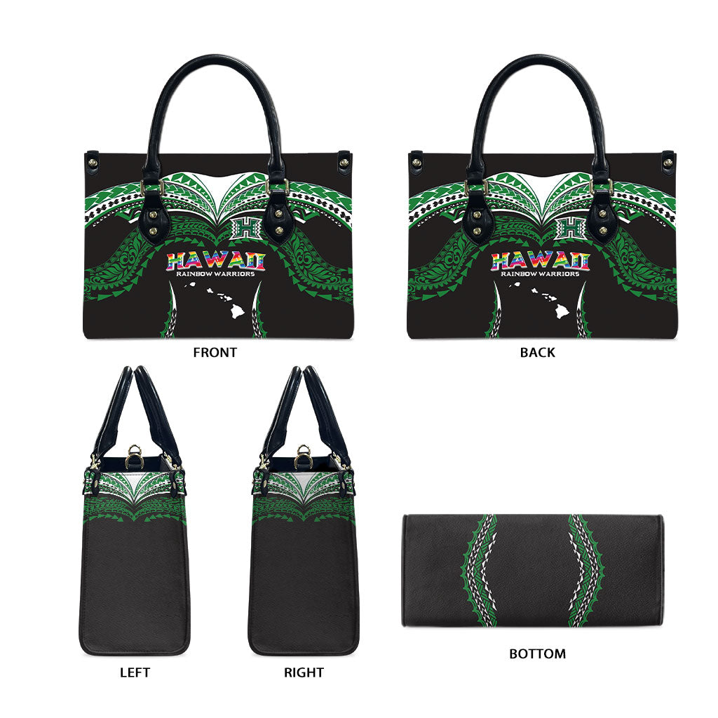 Hawaii Rainbow Warriors Leather Bag Polynesian Motif Black Color