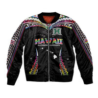Custom Hawaii Rainbow Warriors Bomber Jacket Polynesian Motif Special Edition Rainbow Gradient LT03 Unisex Black - Polynesian Pride