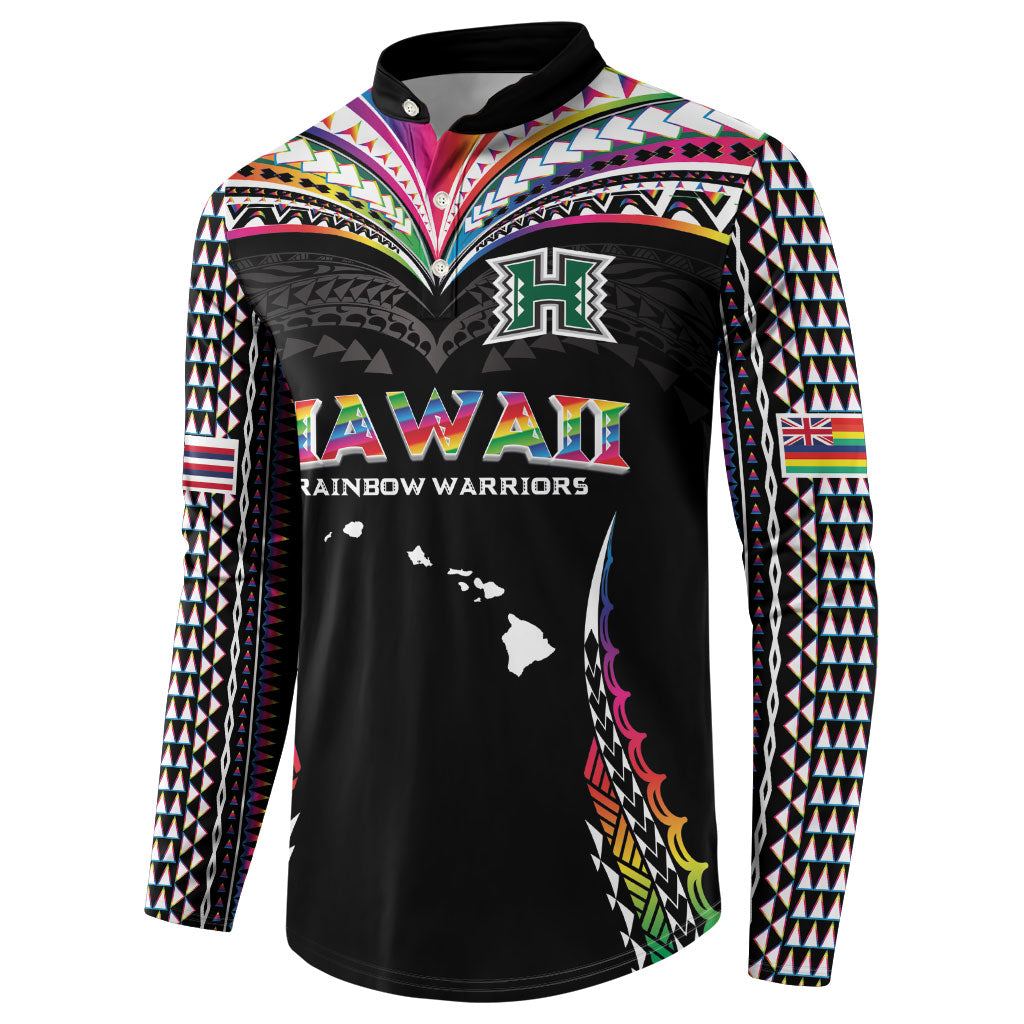 Custom Hawaii Rainbow Warriors Button Sweatshirt Polynesian Motif Special Edition Rainbow Gradient LT03 - Polynesian Pride