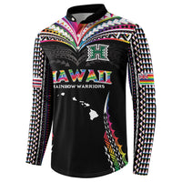 Custom Hawaii Rainbow Warriors Button Sweatshirt Polynesian Motif Special Edition Rainbow Gradient LT03 - Polynesian Pride
