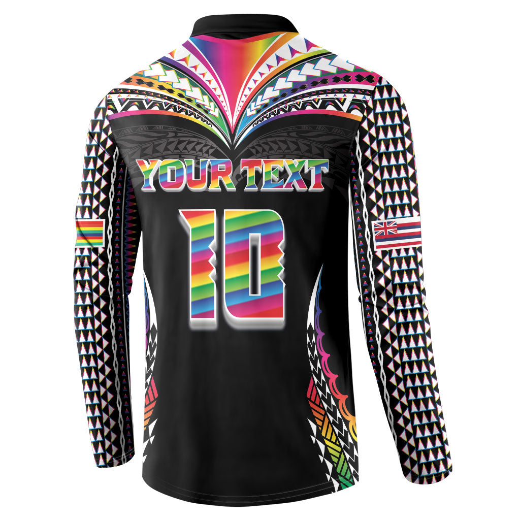 Custom Hawaii Rainbow Warriors Button Sweatshirt Polynesian Motif Special Edition Rainbow Gradient LT03 - Polynesian Pride