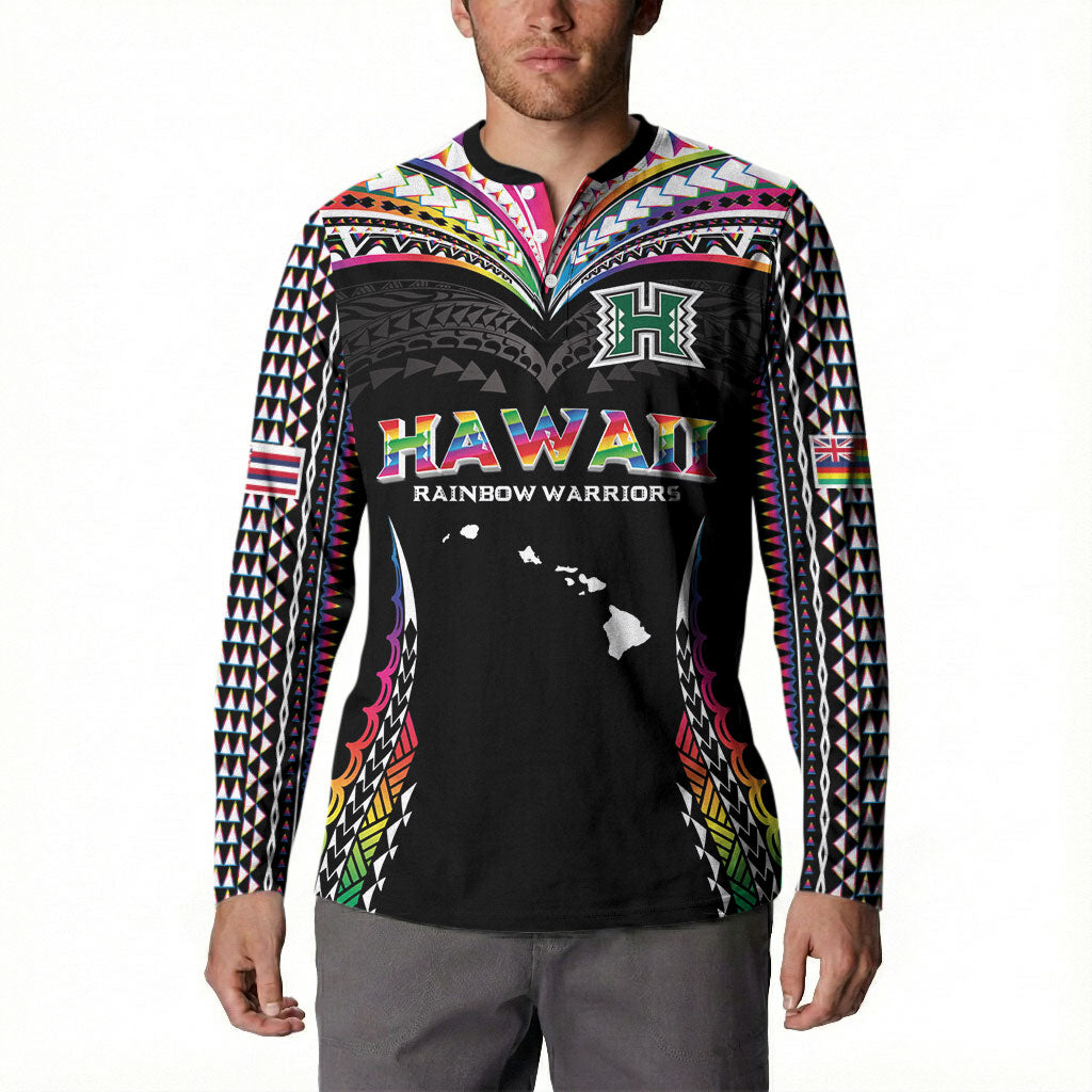 Custom Hawaii Rainbow Warriors Button Sweatshirt Polynesian Motif Special Edition Rainbow Gradient LT03 - Polynesian Pride