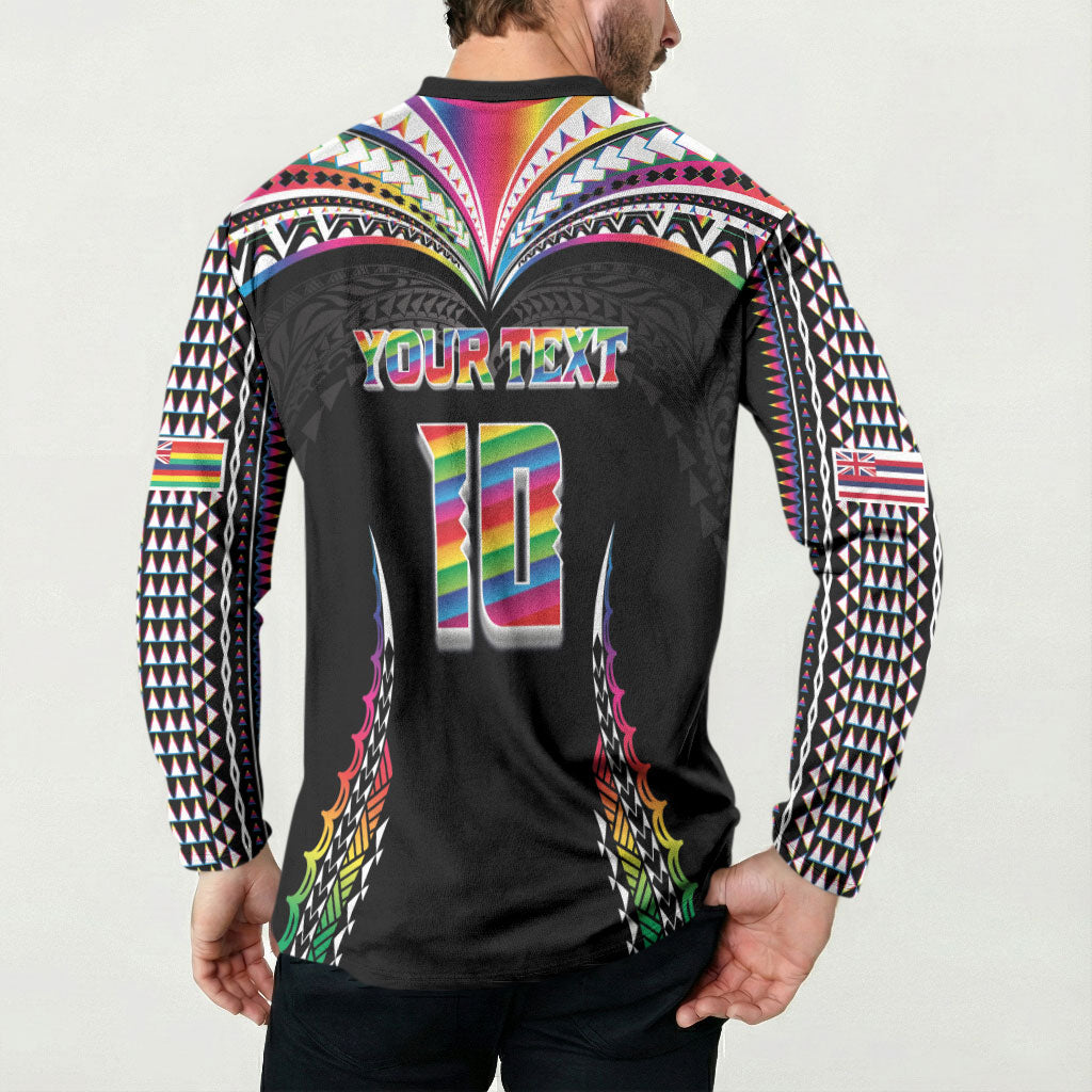 Custom Hawaii Rainbow Warriors Button Sweatshirt Polynesian Motif Special Edition Rainbow Gradient LT03 - Polynesian Pride
