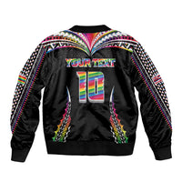 Custom Hawaii Rainbow Warriors Sleeve Zip Bomber Jacket Polynesian Motif Special Edition Rainbow Gradient