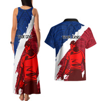 Custom Samoa Rugby Couples Matching Tank Maxi Dress and Hawaiian Shirt Siva Tau Dance Polynesian Tattoo Brush Style LT03 - Polynesian Pride