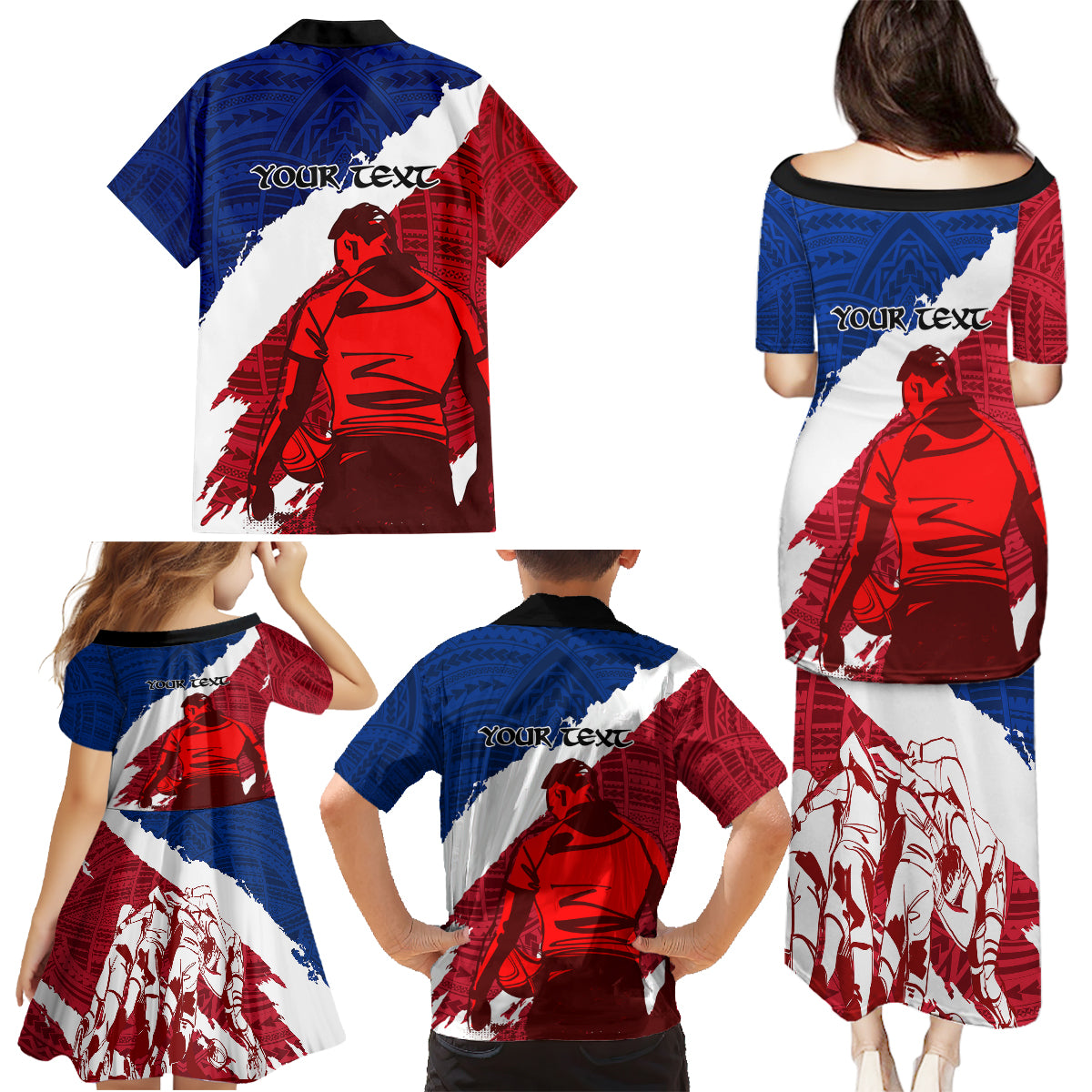 Custom Samoa Rugby Family Matching Puletasi Dress and Hawaiian Shirt Siva Tau Dance Polynesian Tattoo Brush Style LT03 - Polynesian Pride