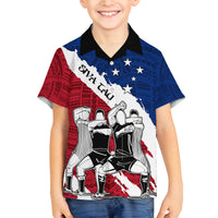 Custom Samoa Rugby Family Matching Puletasi Dress and Hawaiian Shirt Siva Tau Dance Polynesian Tattoo Brush Style LT03 Son's Shirt Red - Polynesian Pride