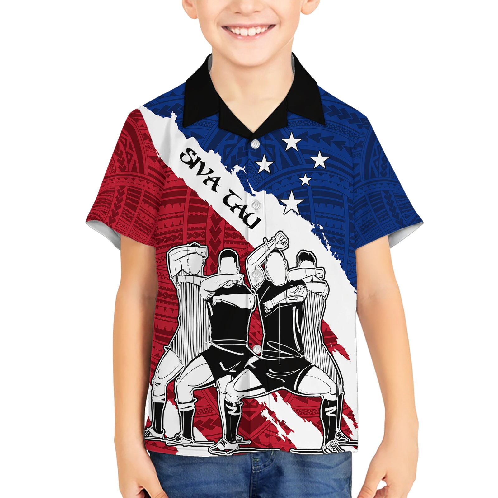 Custom Samoa Rugby Kid Hawaiian Shirt Siva Tau Dance Polynesian Tattoo Brush Style LT03 Kid Red - Polynesian Pride